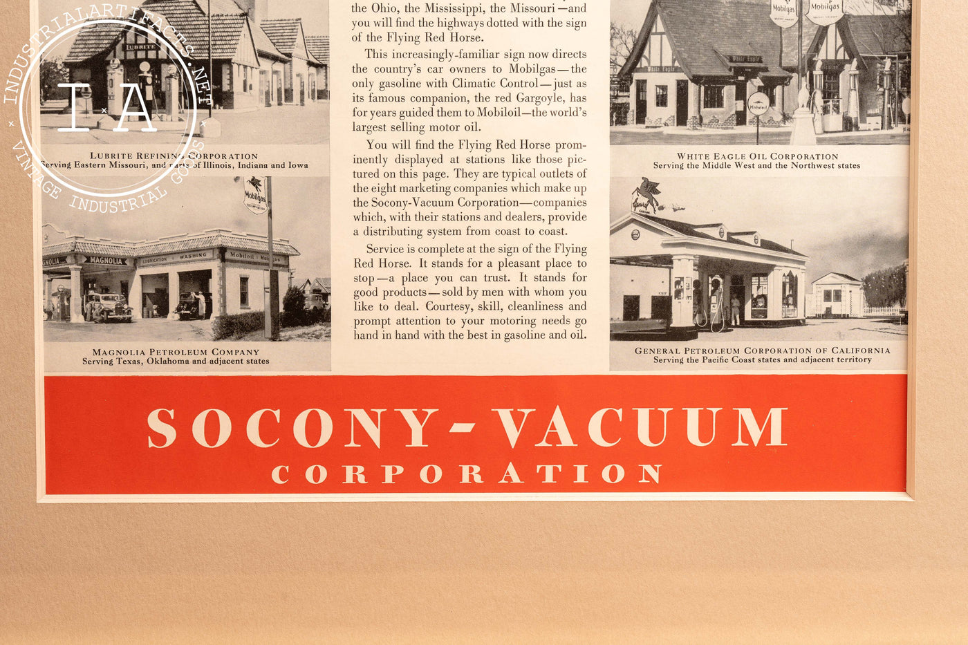 c. 1930 Framed Socony Vacuum Wings Over The Highways Ad