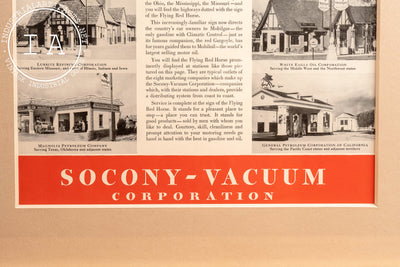 c. 1930 Framed Socony Vacuum Wings Over The Highways Ad