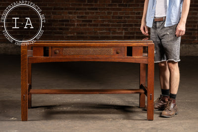 Early 20th Arts & Crafts Oak Library Table with Glass Top by Limbert