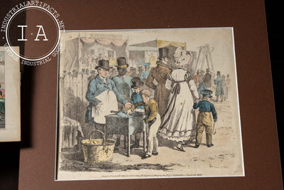 Two Colored 1800s Illustrations - A Game Of Whist, London Fair