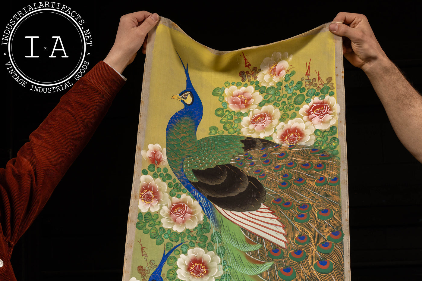 Peacocks and Peonies Kakejiku Hanging Silkscreen Scroll Painting