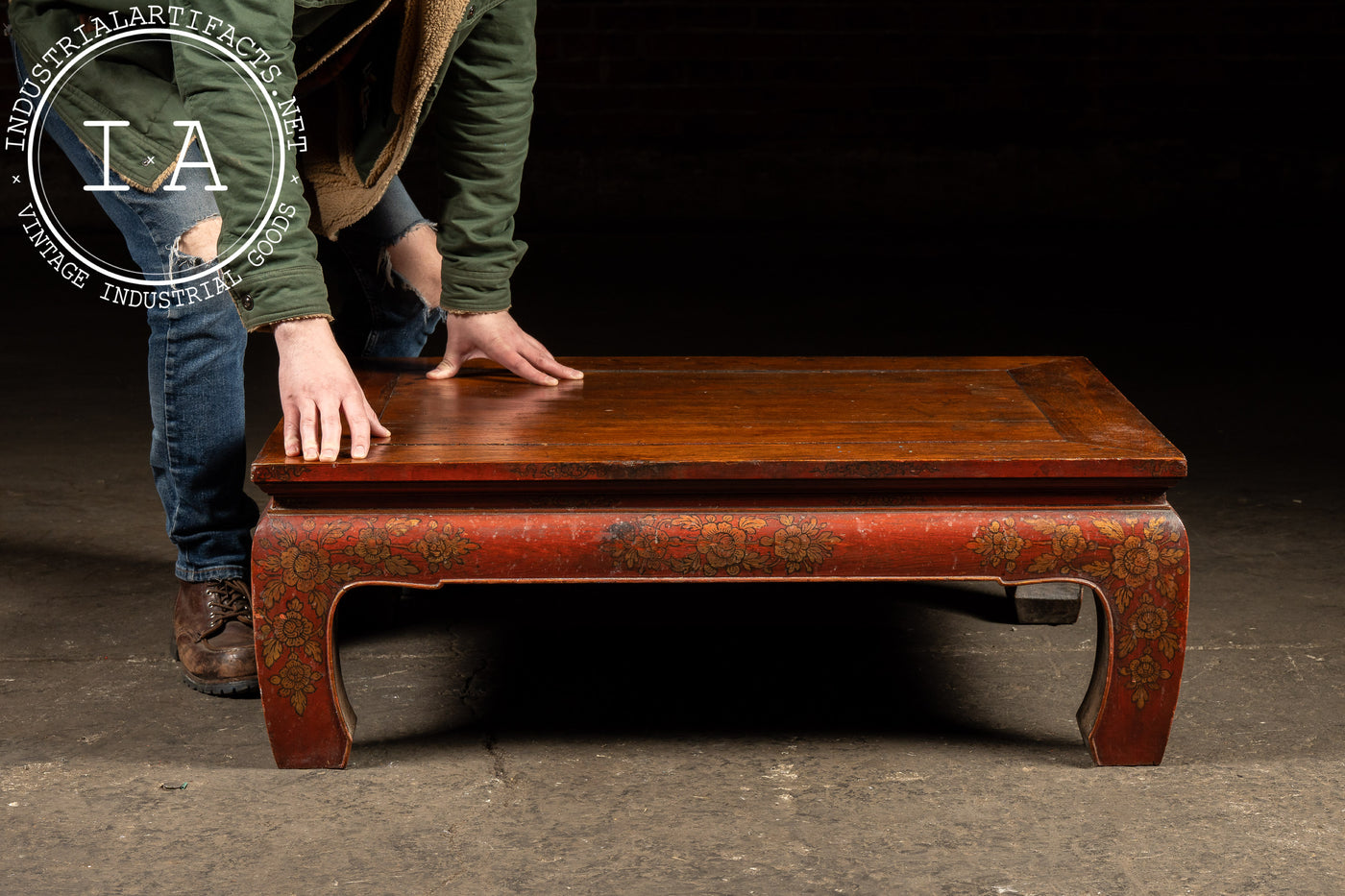 Early 20th Century Southeast Asian Wooden Coffee Table with Floral Accents