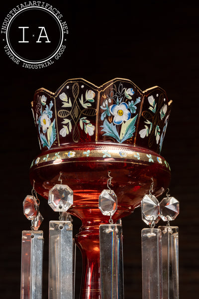 Pair of 19th Century Bohemian Ruby Glass Mantle Lusters with Prisms