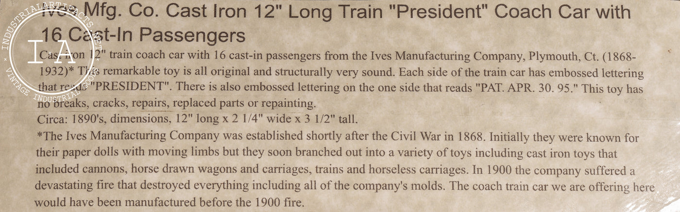 Late 19th Century Ives Cast Iron Coach Car