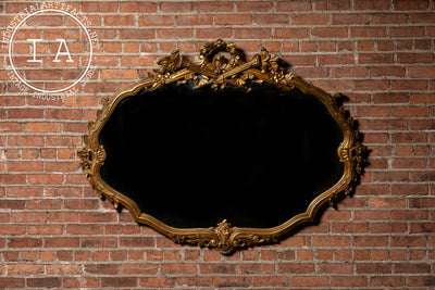 Antique Massive French Giltwood Mirror with Floral Crest