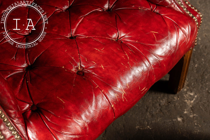 Vintage Leather Chesterfield Wingback Chair w Ottoman by Ethan