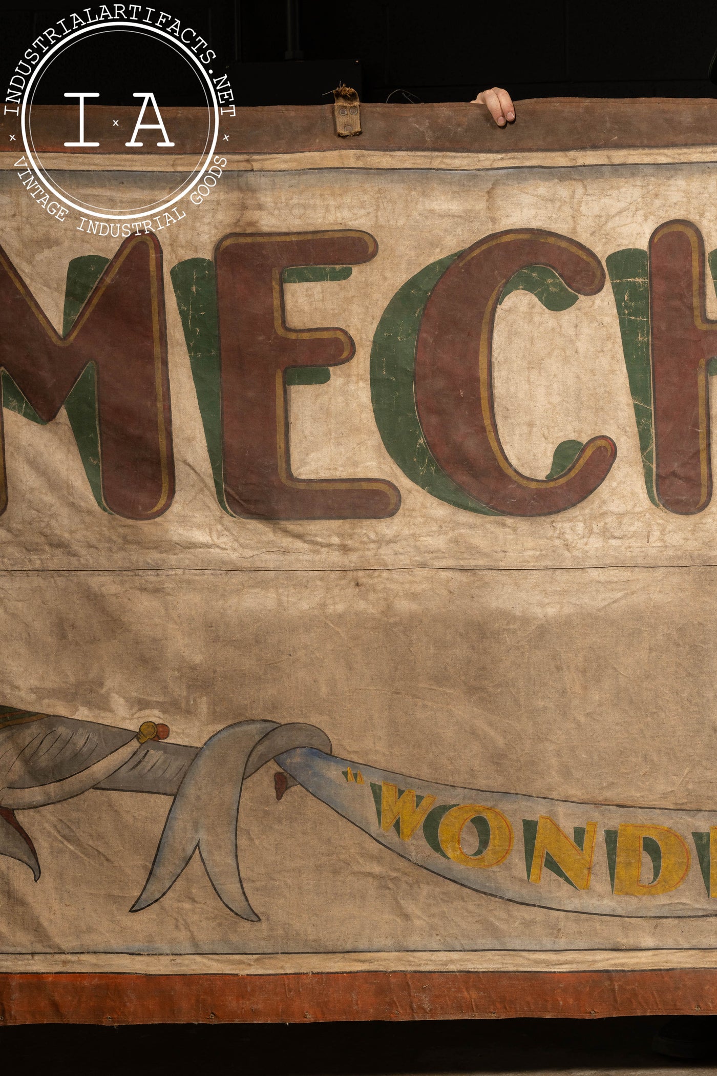 Antique Hand-Painted “Mechanical Wonder of the Age” Circus Banner