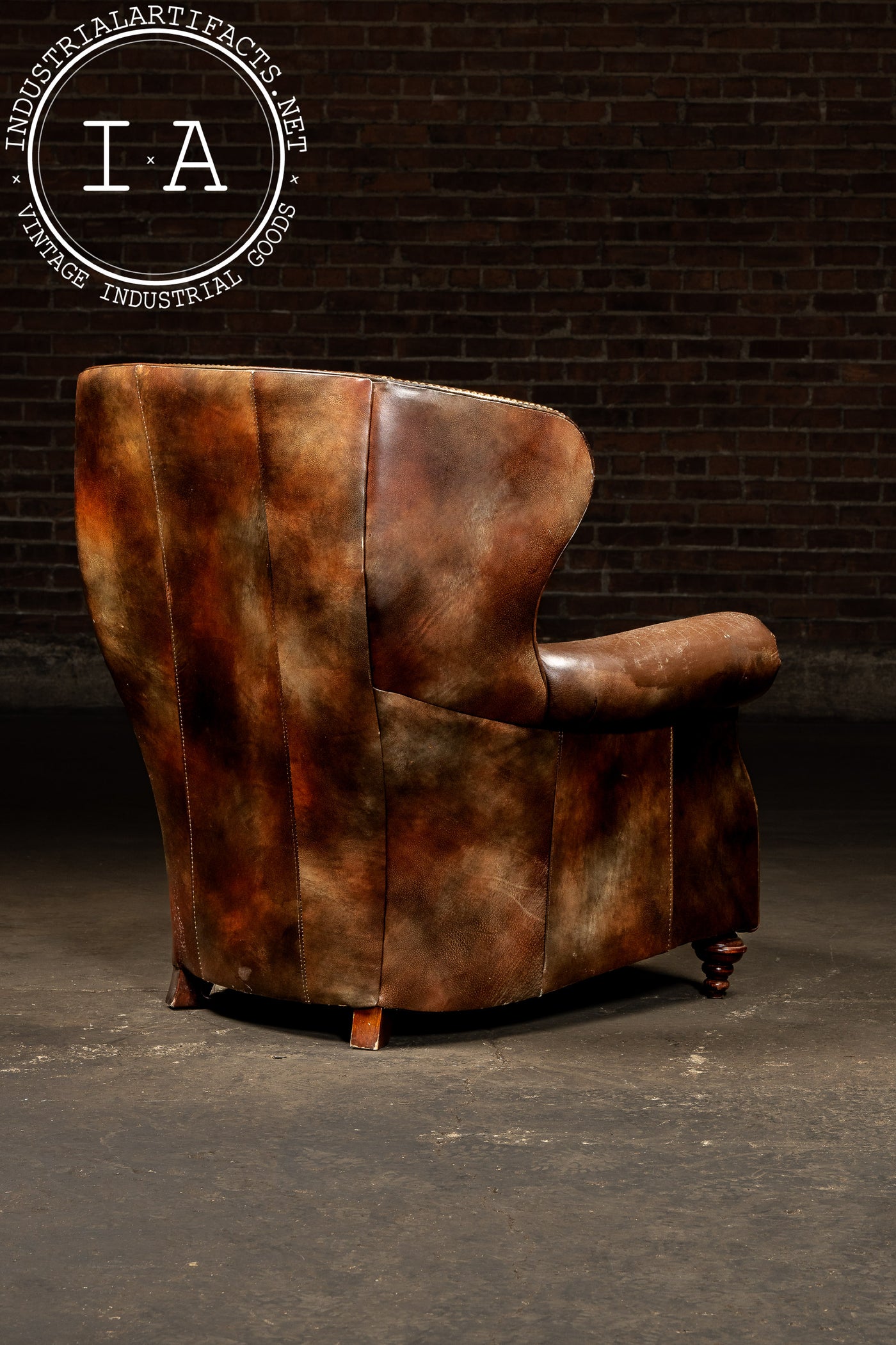 Vintage Wingback Leather Chair with Pillow, Ottoman by Walter E. Smithe