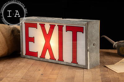 Vintage Lighted Exit Sign With White Glass