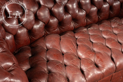 Tufted Leather Chesterfield Sofa in Burgundy