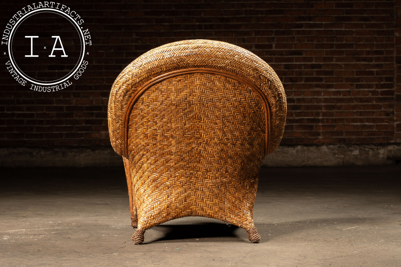 Vintage "Malabar" Rattan Lounge Chair and Ottoman by Pottery Barn