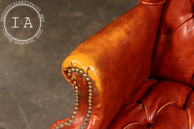Vintage Wingback Tufted Armchair With Ottoman in Burnt Orange