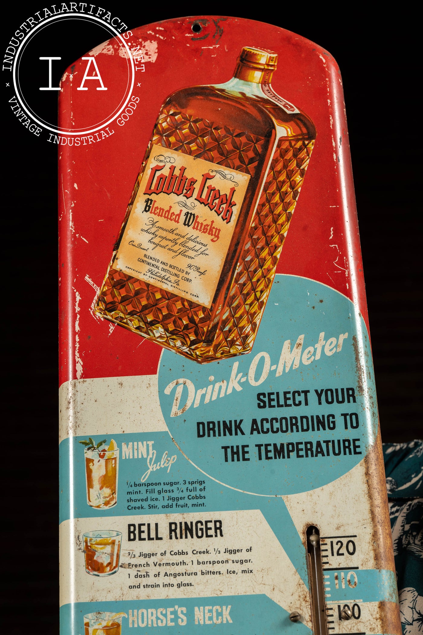 Vintage Cobbs Creek Tin Litho Advertising Thermometer