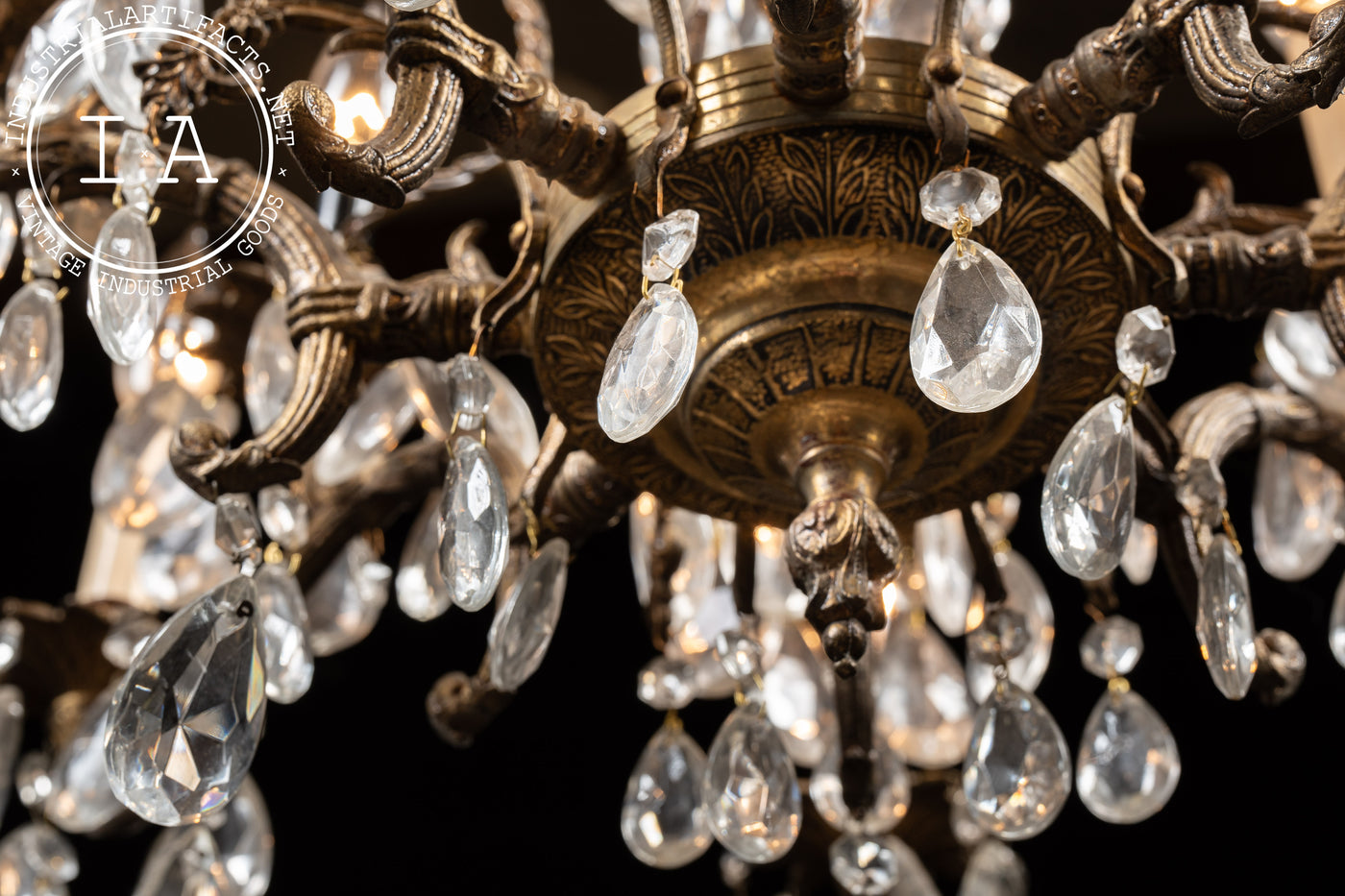 Antique Brass and Crystal Chandelier