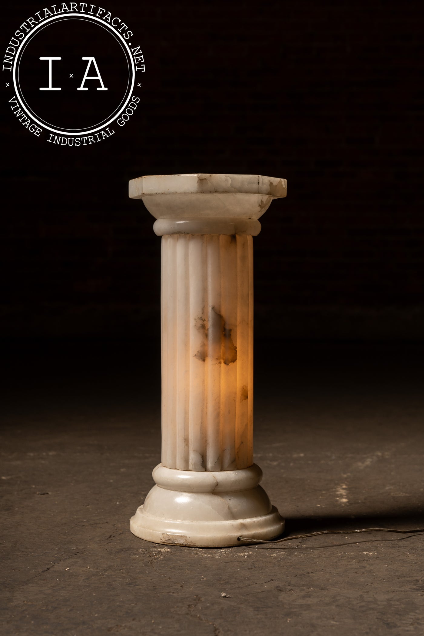 Illuminated Alabaster Doric Column Pedestal Lamp