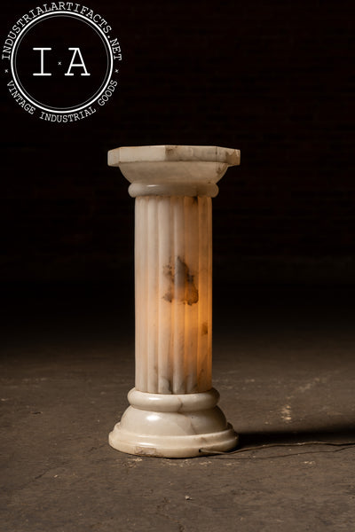 Illuminated Alabaster Doric Column Pedestal Lamp