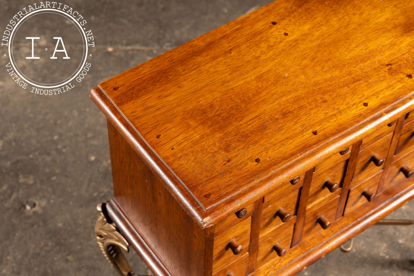 Early 20th Century 18-Drawer Apothecary Cabinet on Cabriole Brass Stand