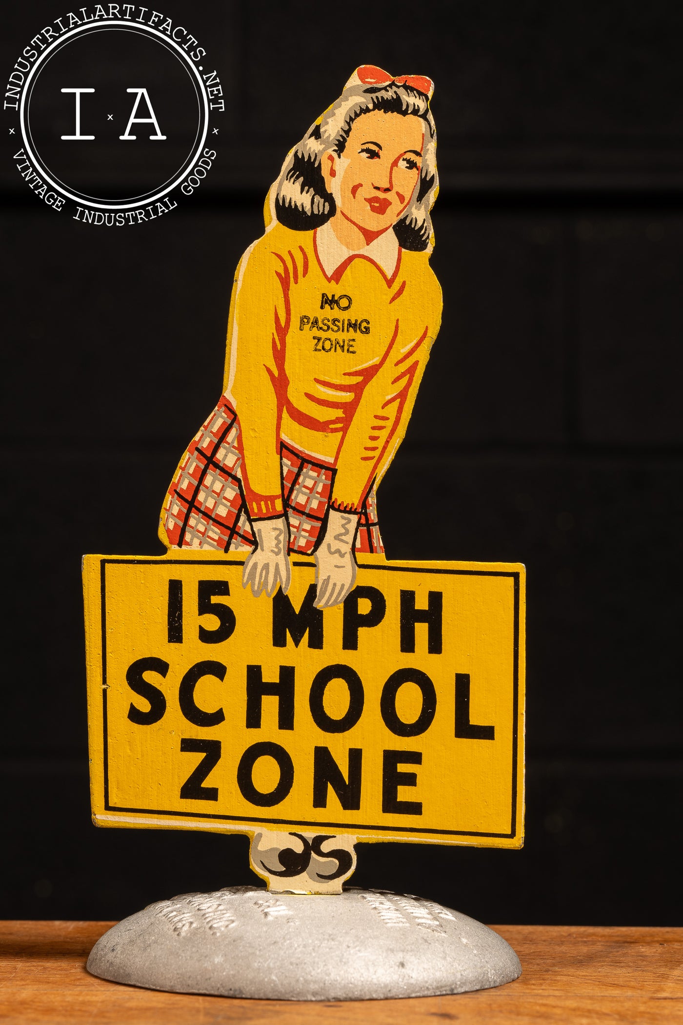 Vintage Painted Aluminum Salesman Sample School Zone Sign