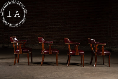 Set Of Four Nailhead Trim Barrel-Back Leather Armchairs in Oxblood
