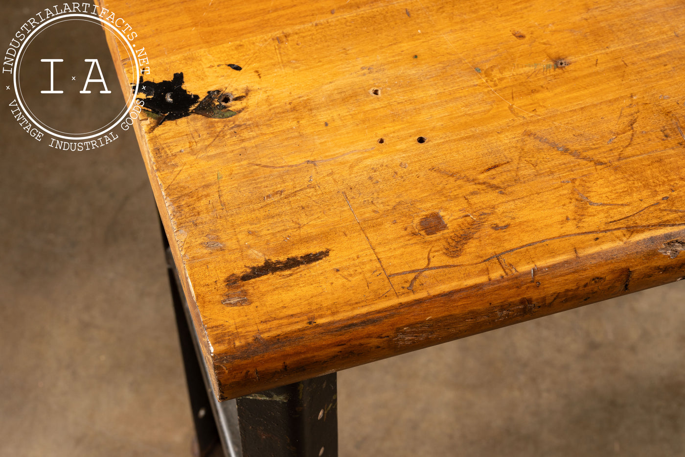 Vintage Industrial Butcher Block Table with Cast Iron Legs