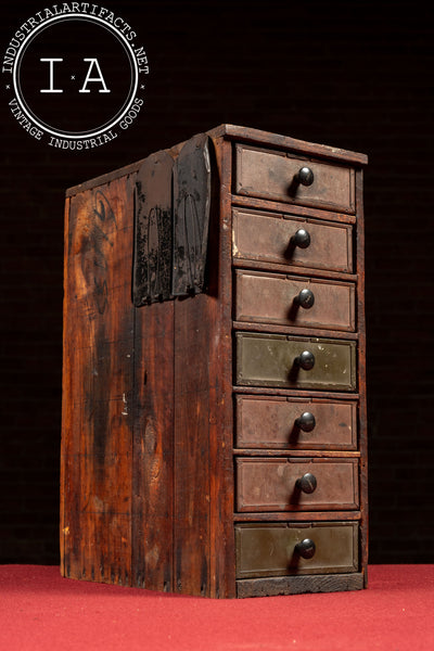 Early Wooden Parts Cabinet with Metal Drawers