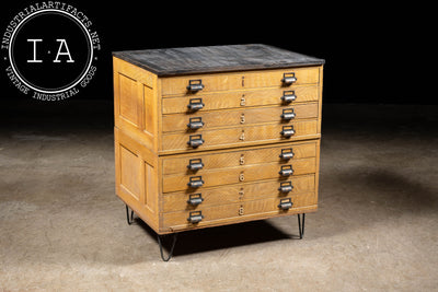 Mid-Century Modern Oak Flat File Cabinet with Japanned Hardware