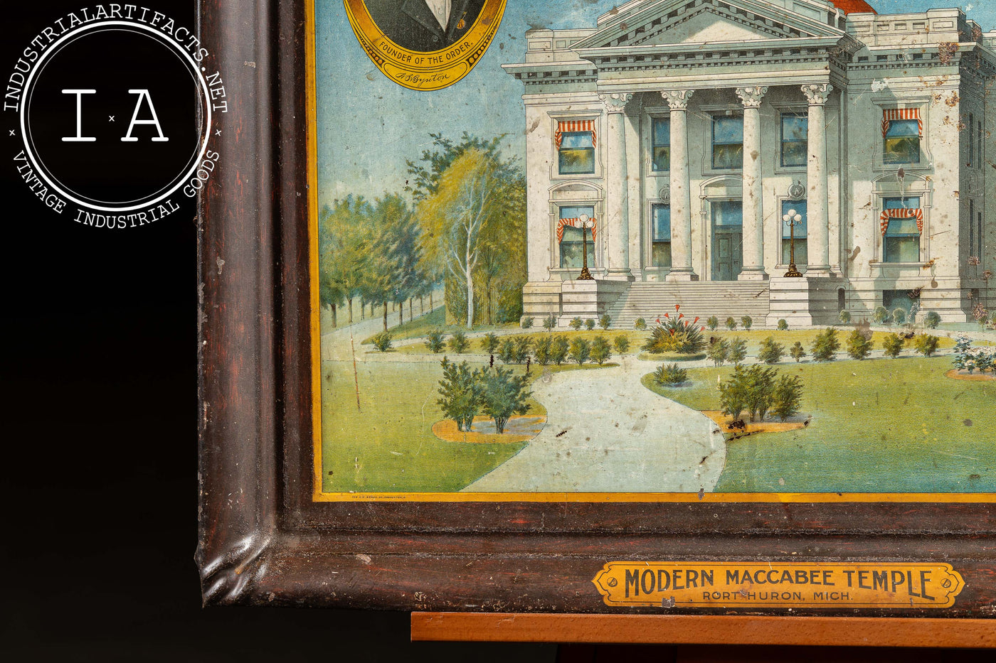 Early 20th Century "Modern Maccabee Temple" Self-Framed Tin Litho Sign