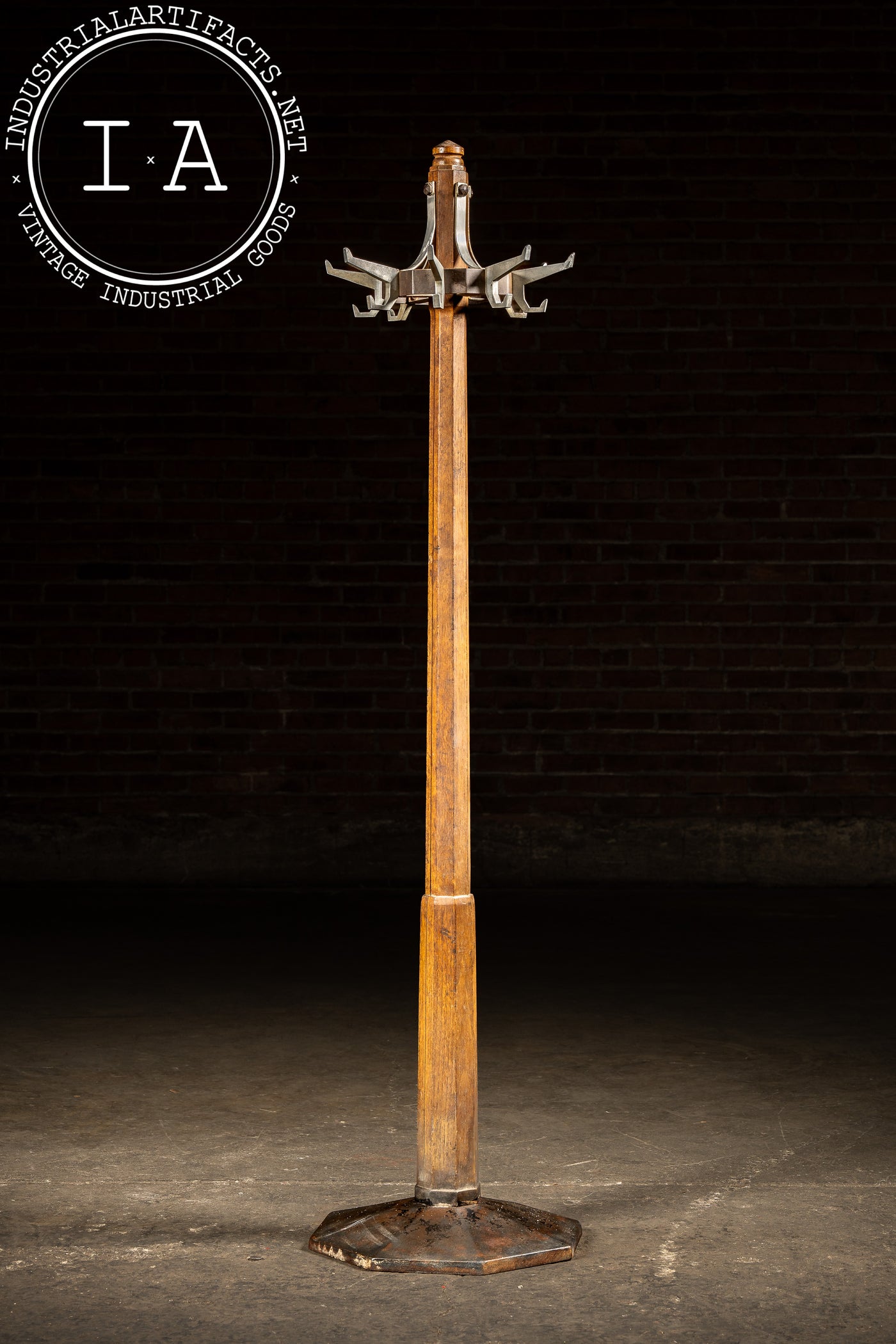 Antique Oak Mission-Style Barbershop Coat Rack