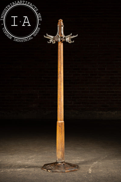 Antique Oak Mission-Style Barbershop Coat Rack