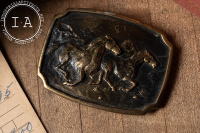 1978 Solid Brass Horses Belt Buckle