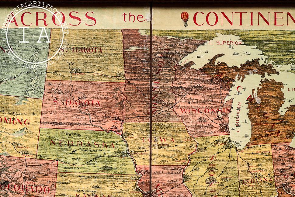 Late 19th Century "Across the Continent" Game Board by Parker Bros.