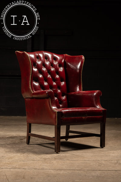 Vintage Tufted Leather Chesterfield Armchair in Red