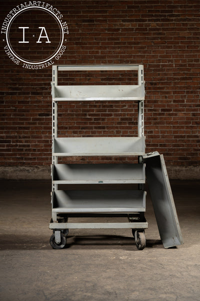 Vintage Gray Industrial Tilt-Bin Cart with Five Adjustable Drawers on Casters