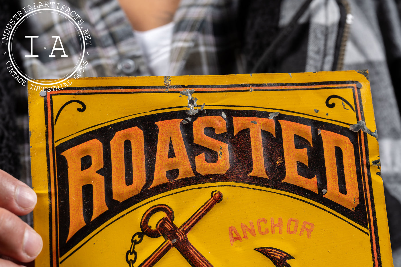 Late 19th Century Roasted Coffee Embossed Tin Litho Sign