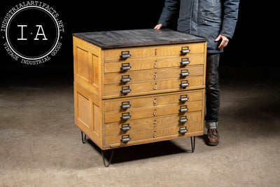 Mid-Century Modern Oak Flat File Cabinet with Japanned Hardware