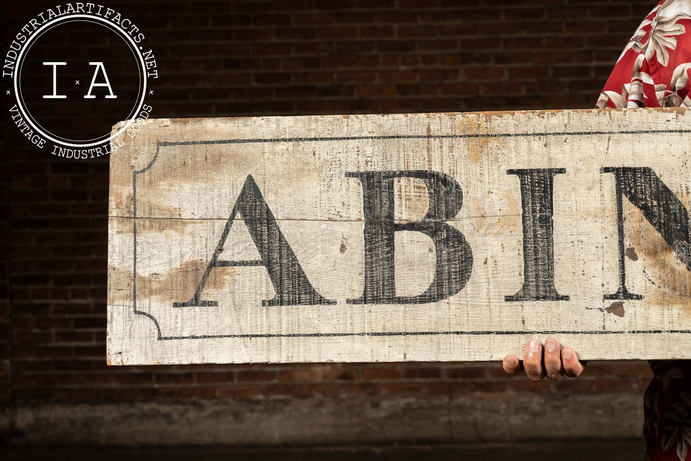 Antique Painted Wooden "Abingdon" Train Depot Station Sign