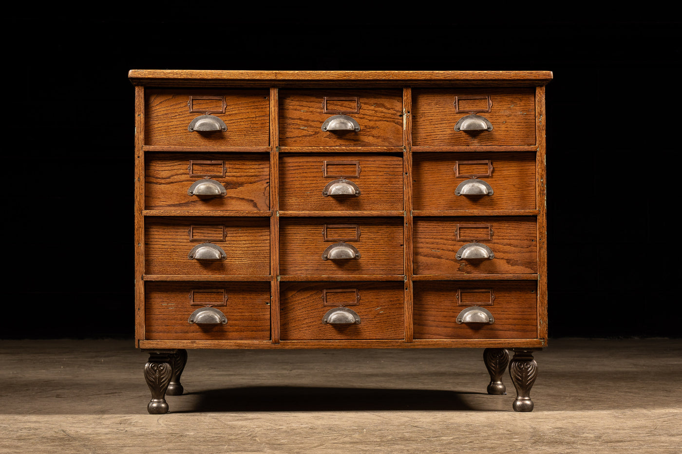 Antique Oak 12-Drawer Document Cabinet