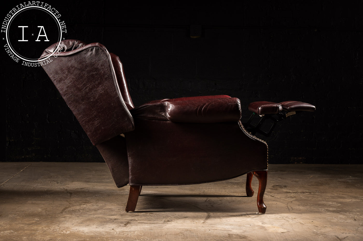 Vintage Burgundy Leather Wingback Recliner