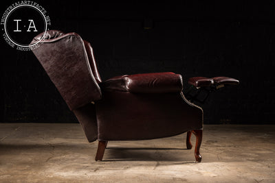 Vintage Burgundy Leather Wingback Recliner