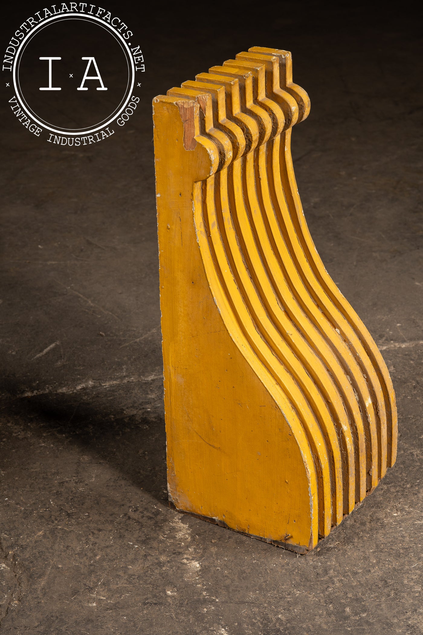 Set Of Two c. 1910 Craftsman Wooden Corbels In Mustard Yellow