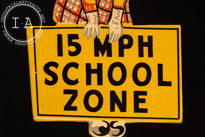 Vintage Painted Aluminum Salesman Sample School Zone Sign