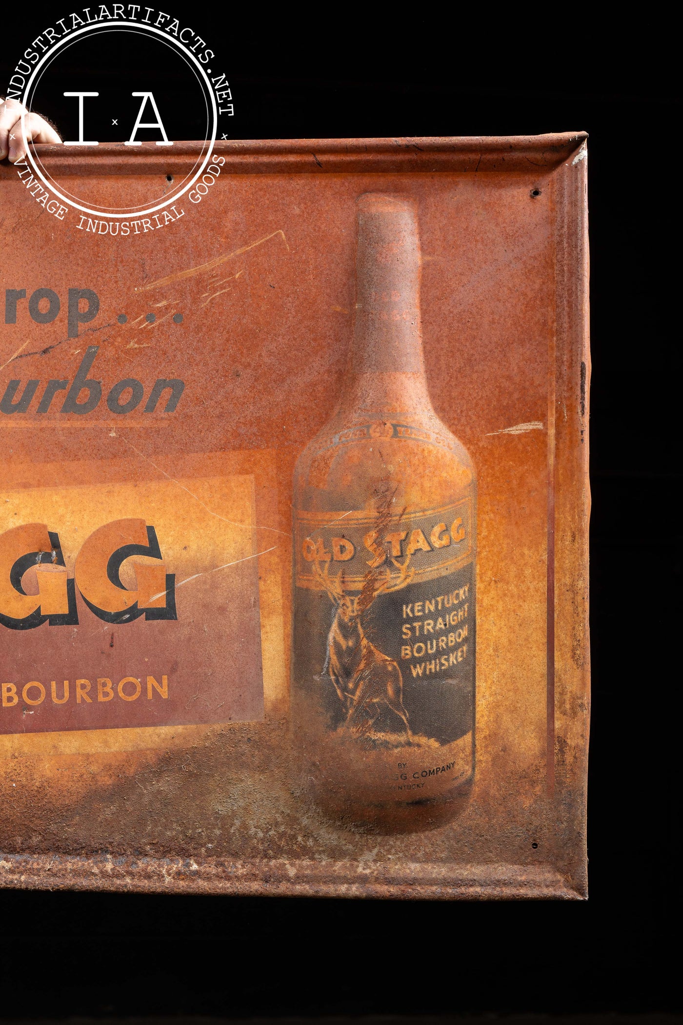 Vintage Old Stagg Embossed Tin Sign