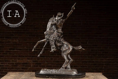 Smokin' Up | 1903 C. M. Russel Bronze Statue on Plaque, Signed and Dated