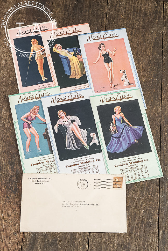 Lot of 6 Vintage News Quiz Calendars Camden Welding Pin-Up Art