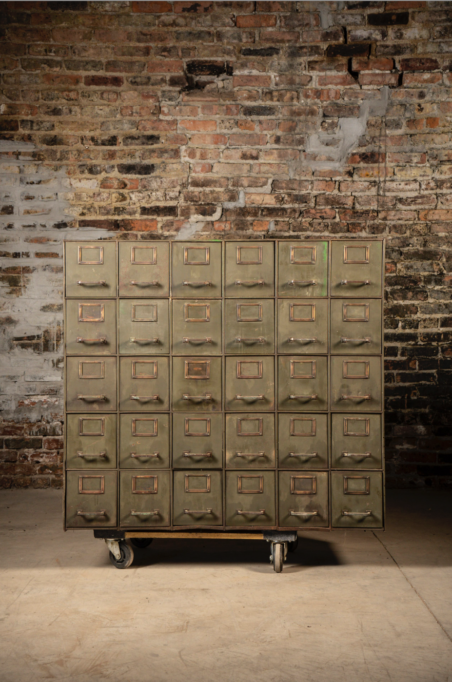 Vintage Industrial Card Cabinet in Green