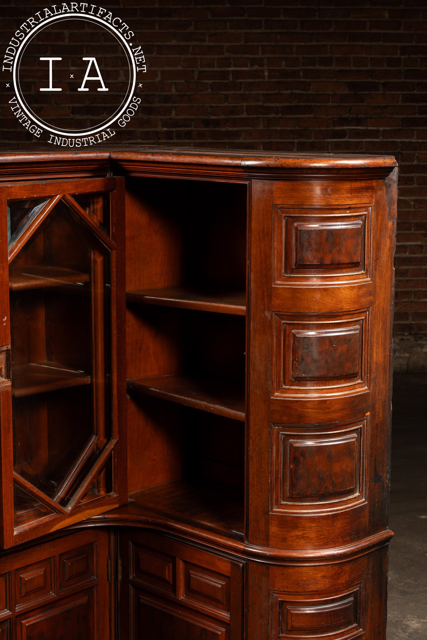 c. 1850 English Mahogany Renaissance Revival Corner Library Cabinet