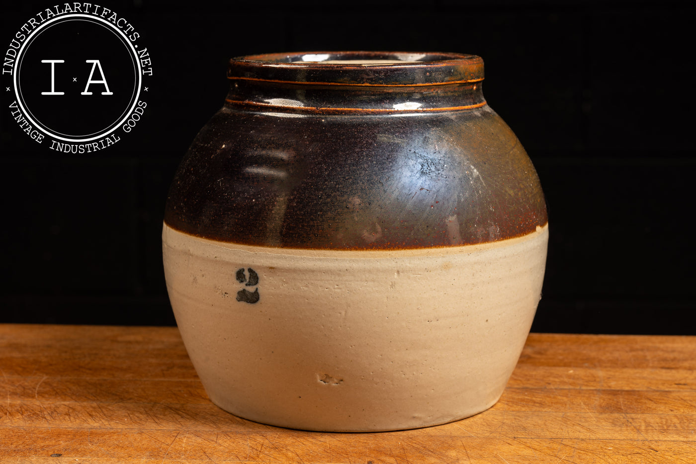 Vintage 2-Gallon Stoneware Bean Crock