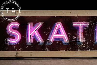 Vintage "Skating" Painted Tin Neon Sign