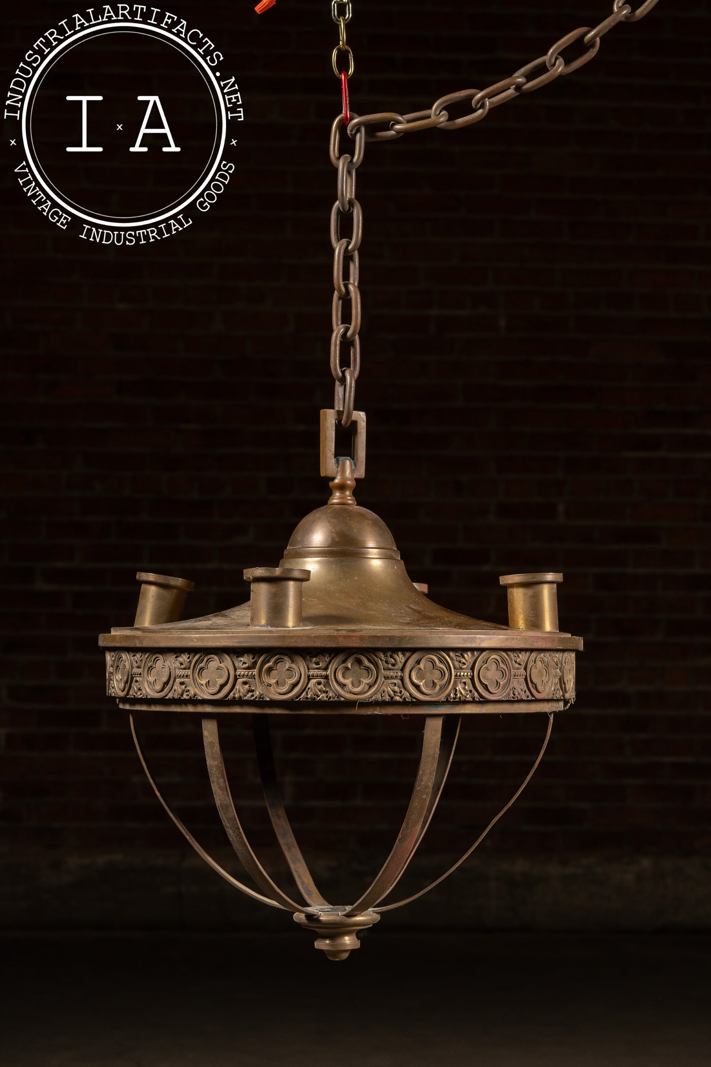 Large Early 20th Century Gothic Revival Hanging Brass Fixture