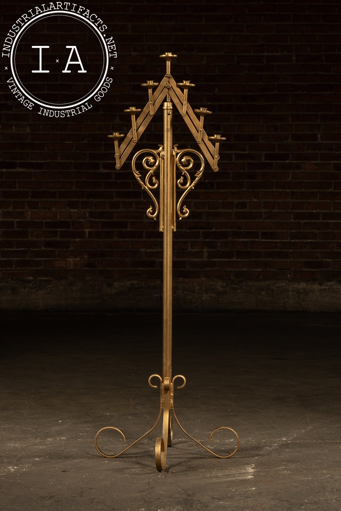 Vintage Gold-Painted Adjustable Floor Candelabra